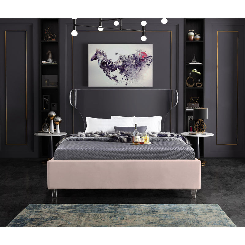 Meridian Ghost Pink Velvet King Bed IMAGE 4