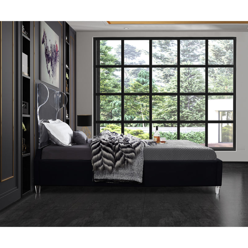 Meridian Ghost Black Velvet Queen Bed IMAGE 5