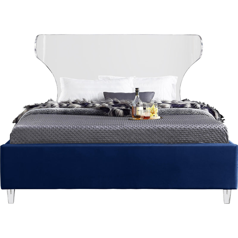 Meridian Ghost Navy Velvet Queen Bed IMAGE 2