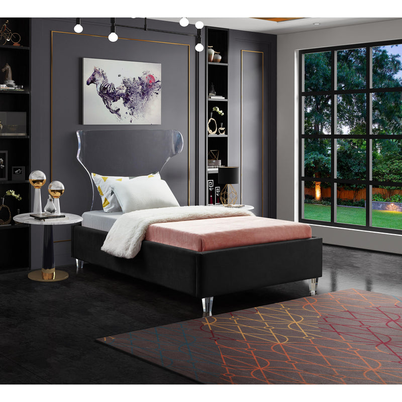 Meridian Ghost Black Velvet Twin Bed IMAGE 3