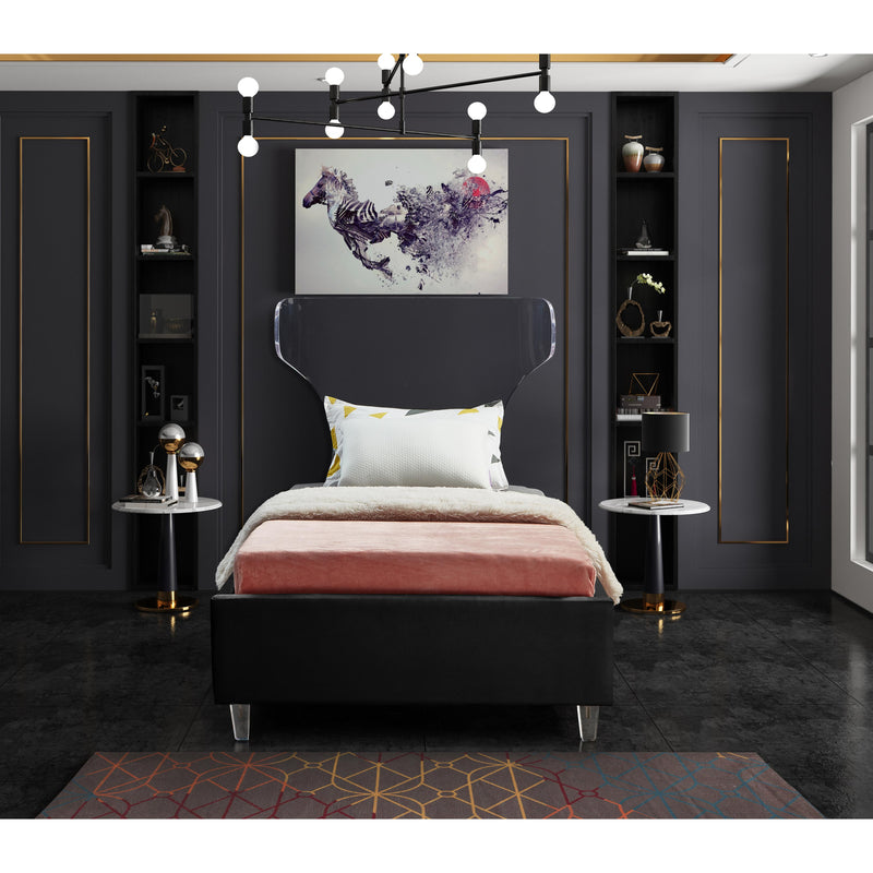 Meridian Ghost Black Velvet Twin Bed IMAGE 4