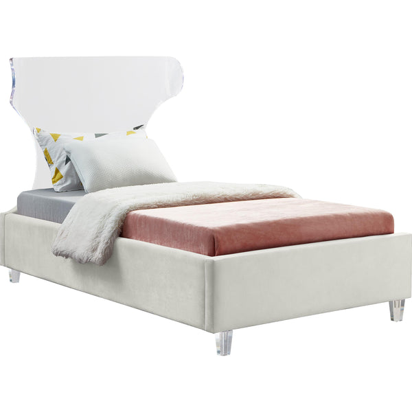 Meridian Ghost Cream Velvet Twin Bed IMAGE 1