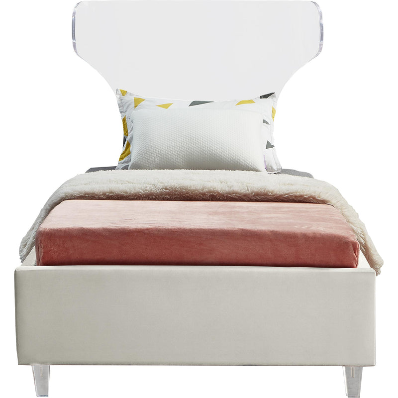 Meridian Ghost Cream Velvet Twin Bed IMAGE 2