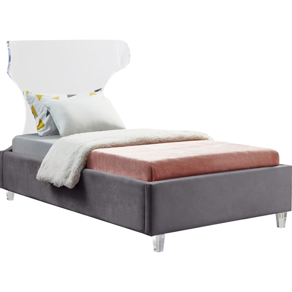 Meridian Ghost Grey Velvet Twin Bed IMAGE 1