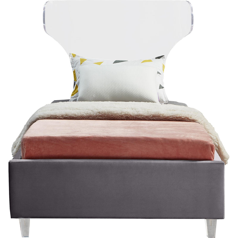 Meridian Ghost Grey Velvet Twin Bed IMAGE 2