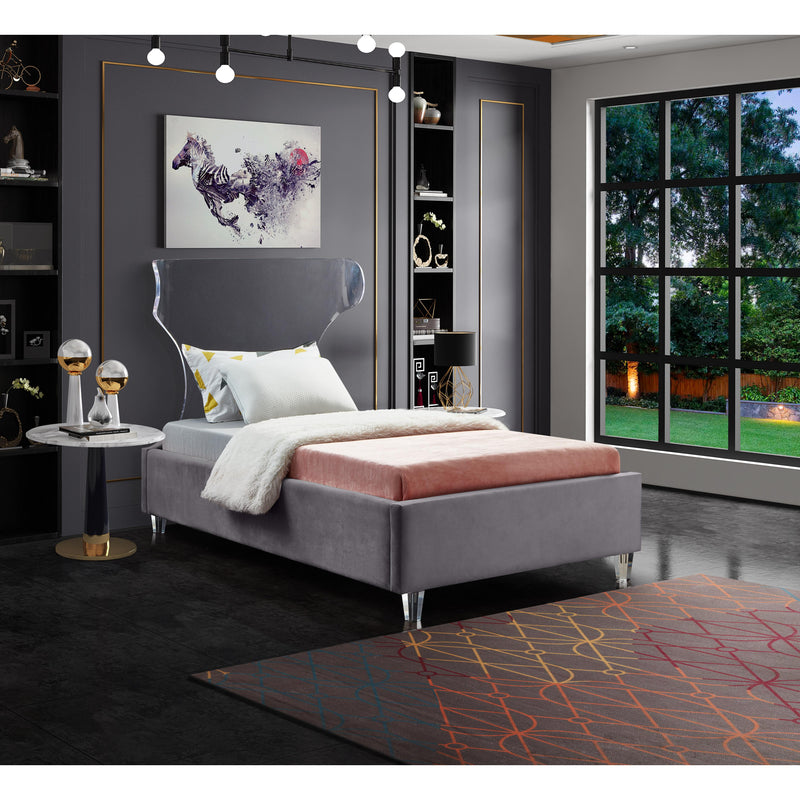 Meridian Ghost Grey Velvet Twin Bed IMAGE 3