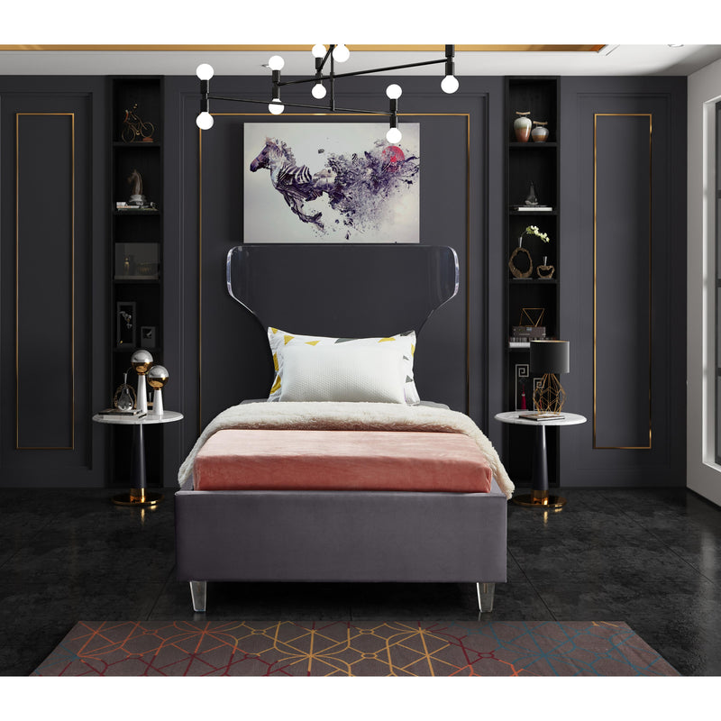 Meridian Ghost Grey Velvet Twin Bed IMAGE 4