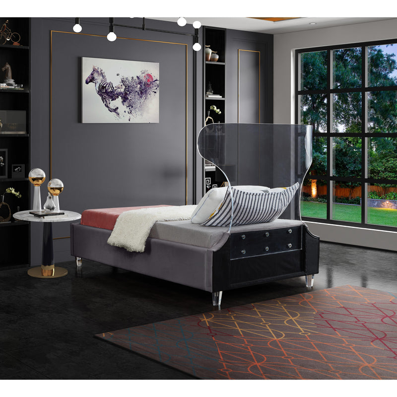 Meridian Ghost Grey Velvet Twin Bed IMAGE 6