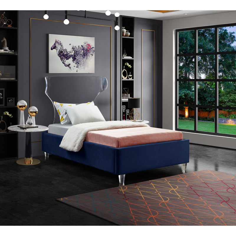 Meridian Ghost Navy Velvet Twin Bed IMAGE 3