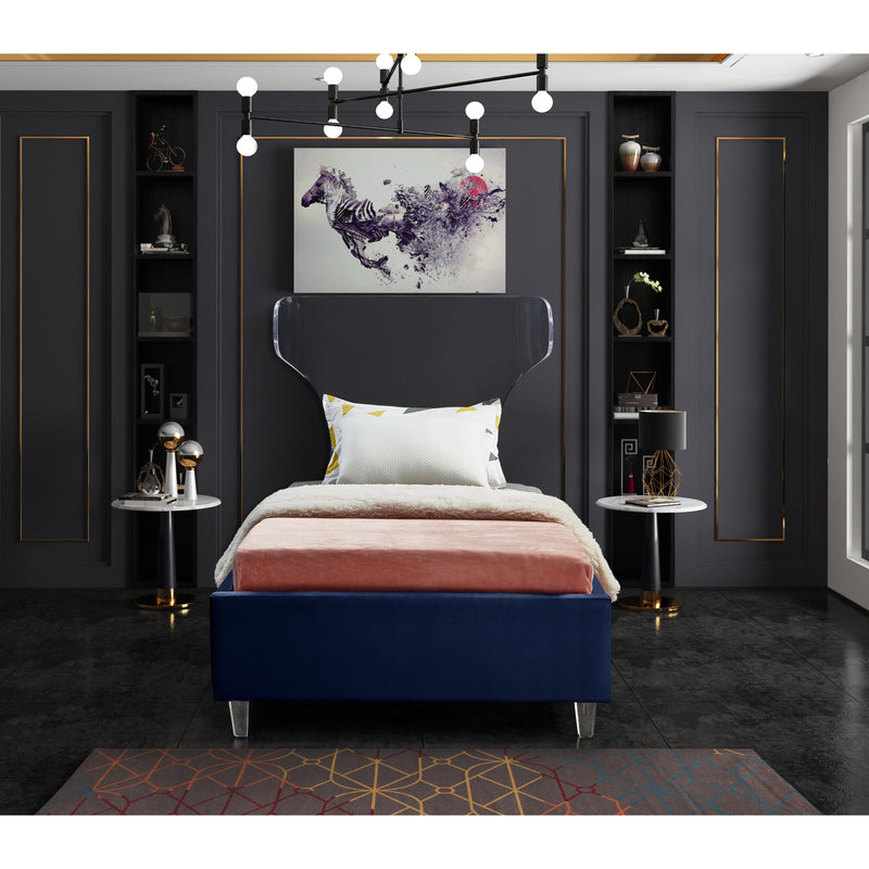 Meridian Ghost Navy Velvet Twin Bed IMAGE 4