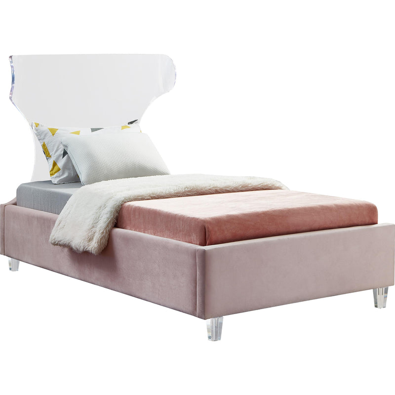 Meridian Ghost Pink Velvet Twin Bed IMAGE 1