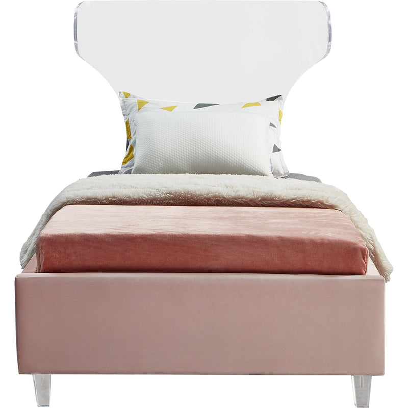 Meridian Ghost Pink Velvet Twin Bed IMAGE 2