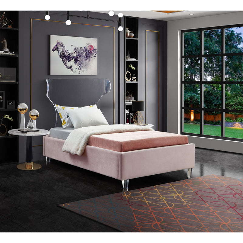 Meridian Ghost Pink Velvet Twin Bed IMAGE 3