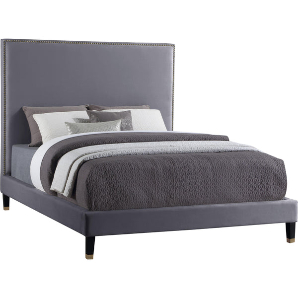 Meridian Harlie Grey Velvet Full Bed IMAGE 1