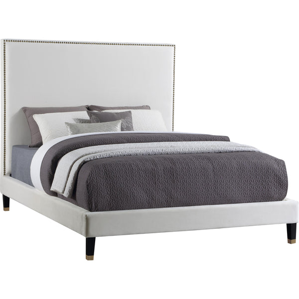 Meridian Harlie Cream Velvet Queen Bed IMAGE 1