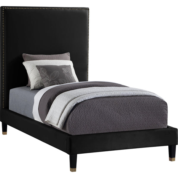 Meridian Harlie Black Velvet Twin Bed IMAGE 1