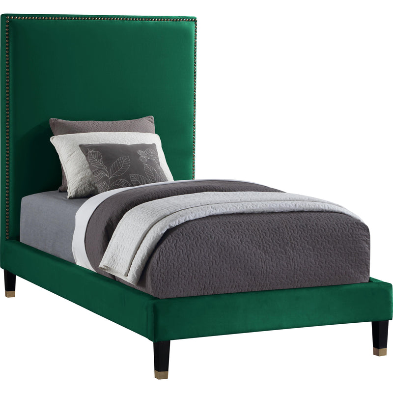 Meridian Harlie Green Velvet Twin Bed IMAGE 1