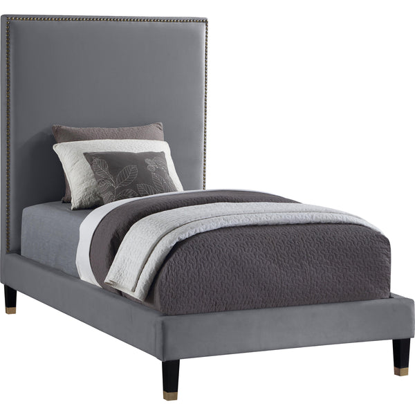 Meridian Harlie Grey Velvet Twin Bed IMAGE 1