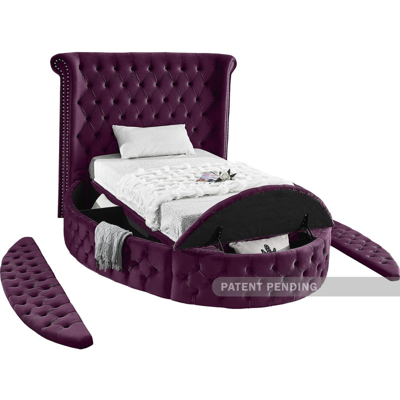 Meridian Luxus Purple Velvet Twin Bed IMAGE 4