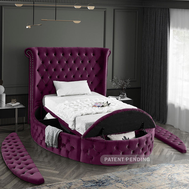 Meridian Luxus Purple Velvet Twin Bed IMAGE 8