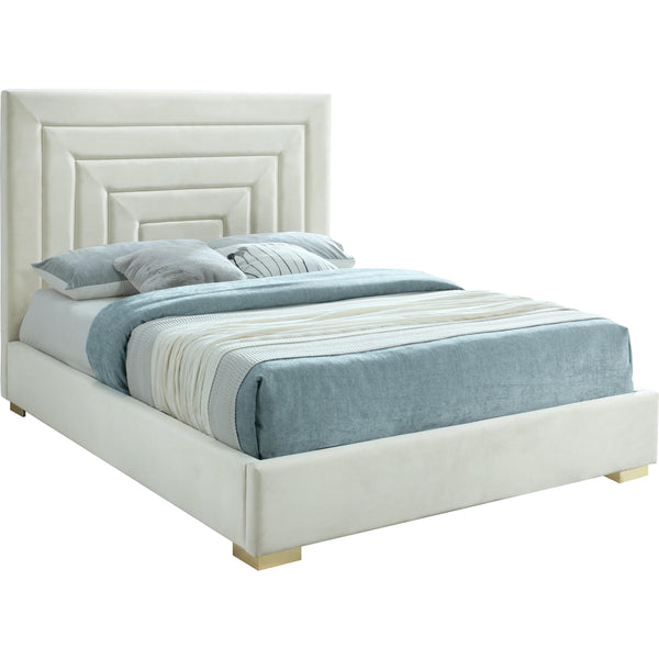 Meridian Nora Cream Velvet Queen Bed IMAGE 1