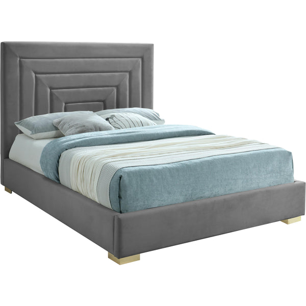 Meridian Nora Grey Velvet Queen Bed IMAGE 1