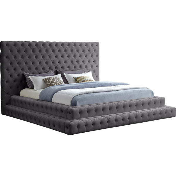 Meridian Revel Grey Velvet King Bed (3 Boxes) IMAGE 1