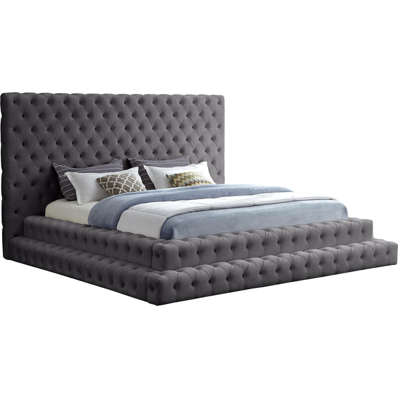 Meridian Revel Grey Velvet King Bed (3 Boxes) IMAGE 1