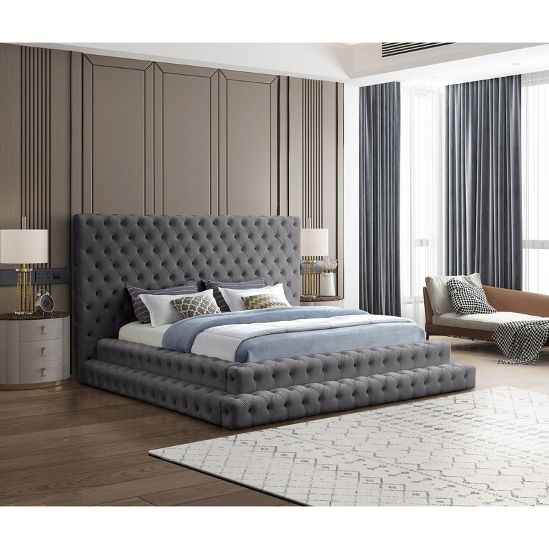 Meridian Revel Grey Velvet King Bed (3 Boxes) IMAGE 3