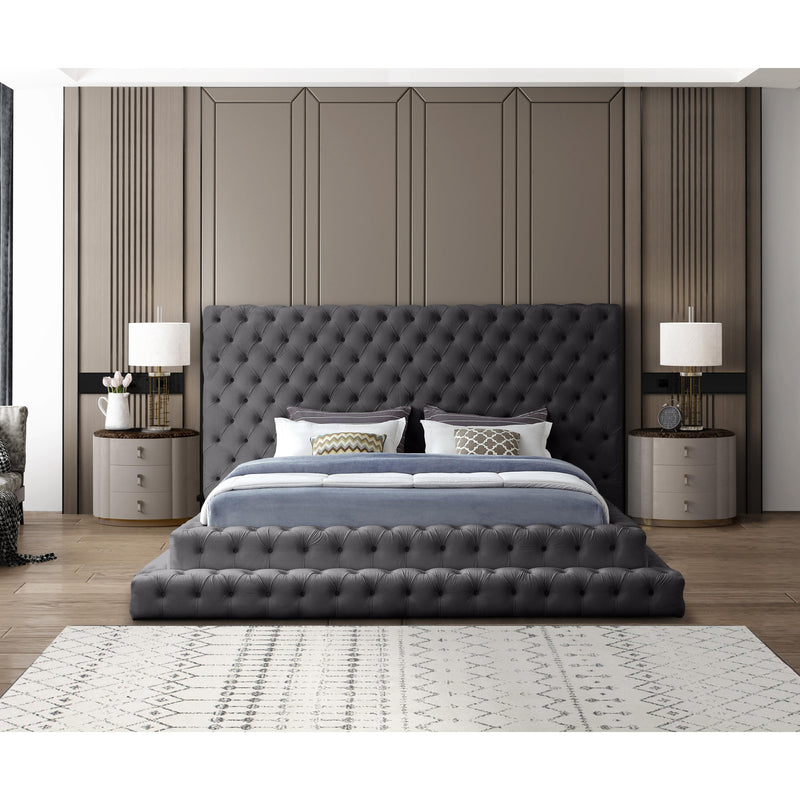 Meridian Revel Grey Velvet King Bed (3 Boxes) IMAGE 4