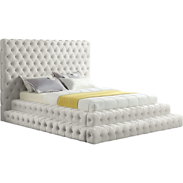 Meridian Revel Cream Velvet Queen Bed (3 Boxes) IMAGE 1