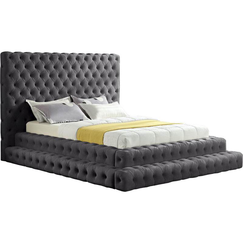 Meridian Revel Grey Velvet Queen Bed (3 Boxes) IMAGE 1