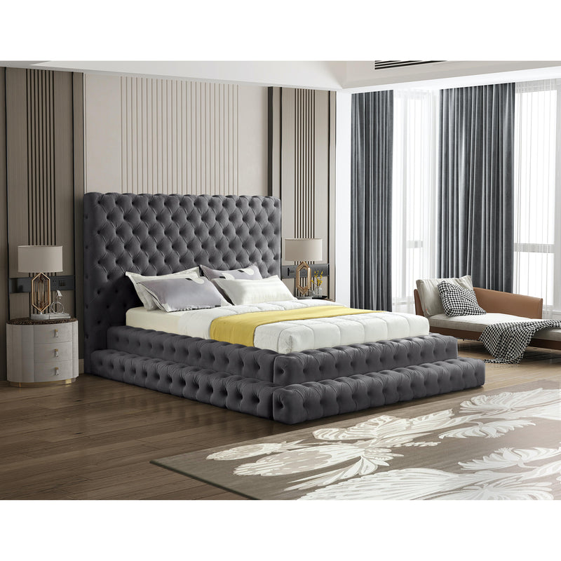 Meridian Revel Grey Velvet Queen Bed (3 Boxes) IMAGE 3