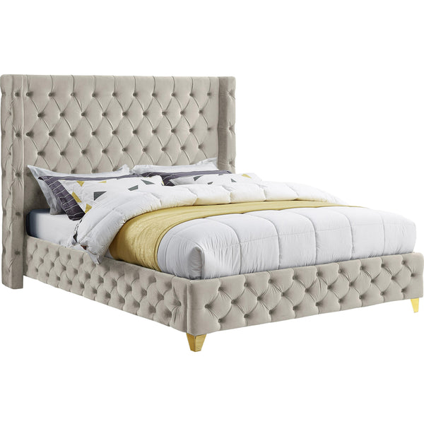 Meridian Savan Cream Velvet Full Bed IMAGE 1