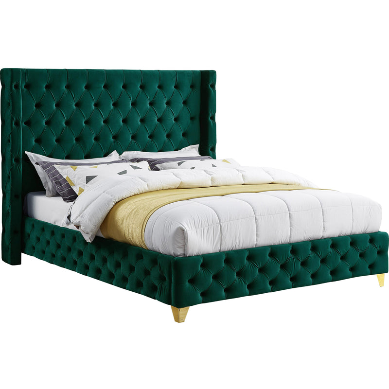 Meridian Savan Green Velvet Full Bed IMAGE 1