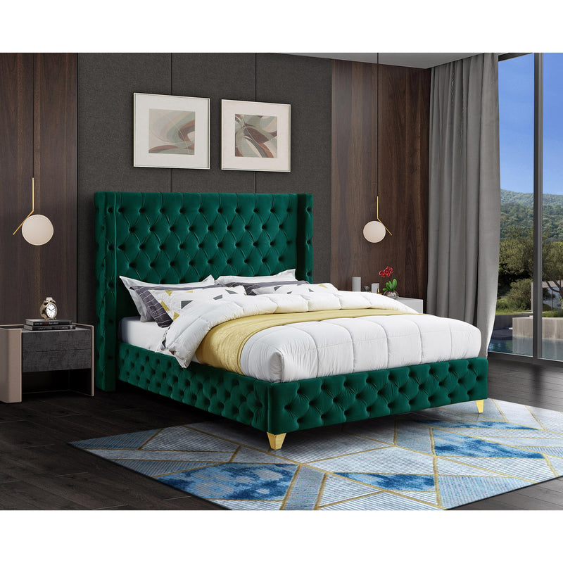 Meridian Savan Green Velvet Full Bed IMAGE 3