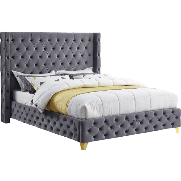 Meridian Savan Grey Velvet Full Bed IMAGE 1