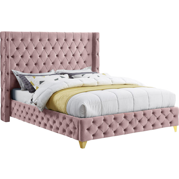 Meridian Savan Pink Velvet Full Bed IMAGE 1