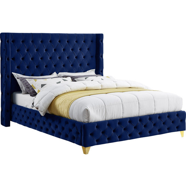 Meridian Savan Navy Velvet King Bed IMAGE 1