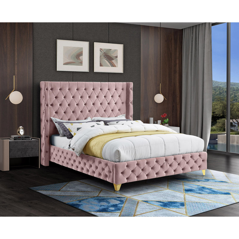 Meridian Savan Pink Velvet King Bed IMAGE 3