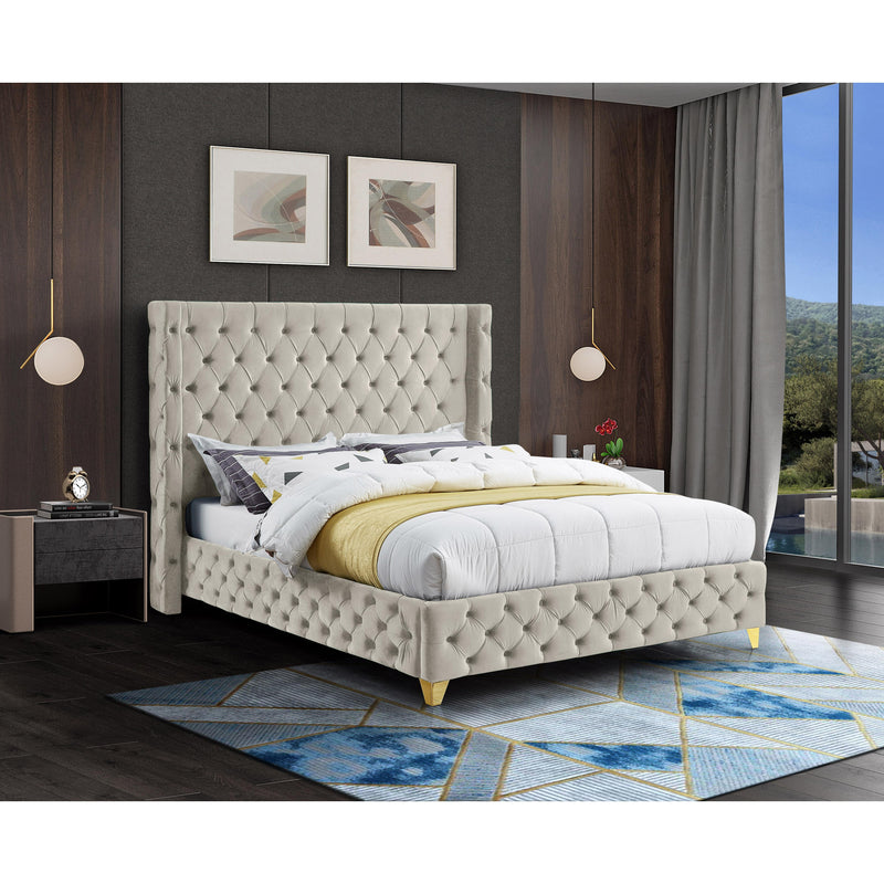 Meridian Savan Cream Velvet Queen Bed IMAGE 3