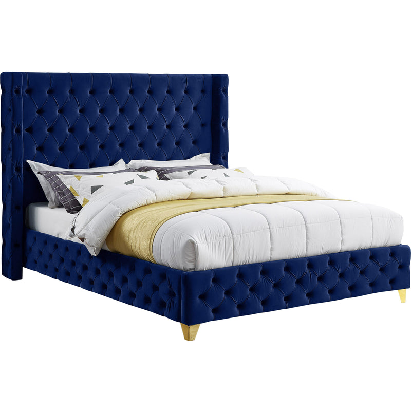 Meridian Savan Navy Velvet Queen Bed IMAGE 1