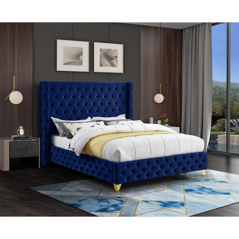 Meridian Savan Navy Velvet Queen Bed IMAGE 3