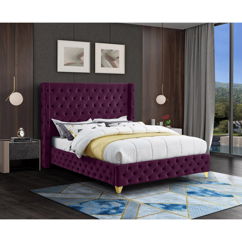 Meridian Savan Purple Velvet Queen Bed IMAGE 3