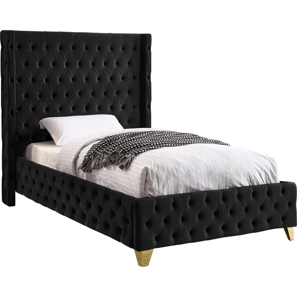 Meridian Savan Black Velvet Twin Bed IMAGE 1