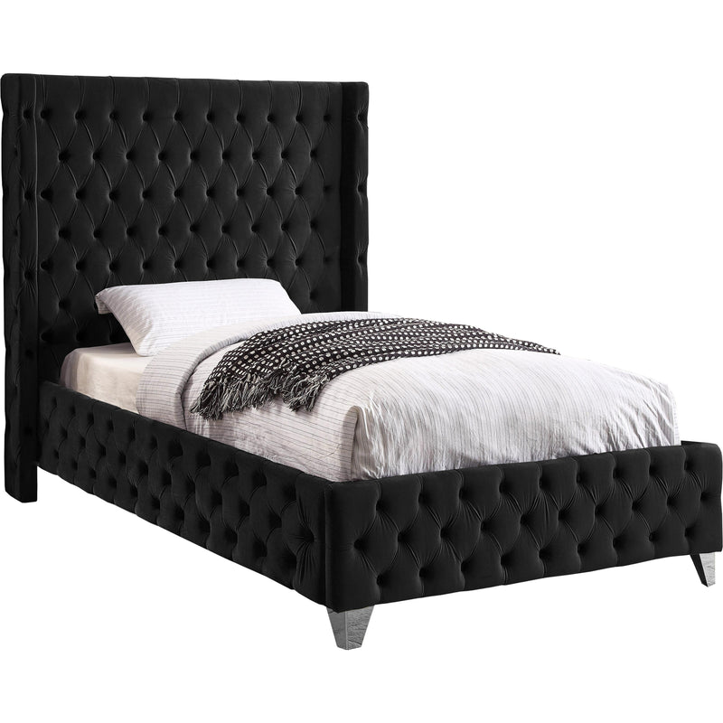 Meridian Savan Black Velvet Twin Bed IMAGE 2