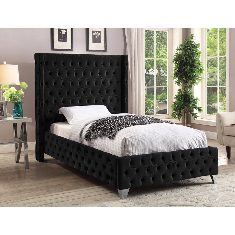 Meridian Savan Black Velvet Twin Bed IMAGE 4