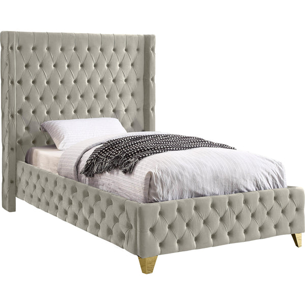 Meridian Savan Cream Velvet Twin Bed IMAGE 1