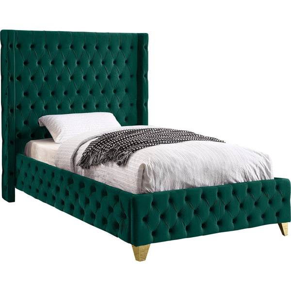 Meridian Savan Green Velvet Twin Bed IMAGE 1