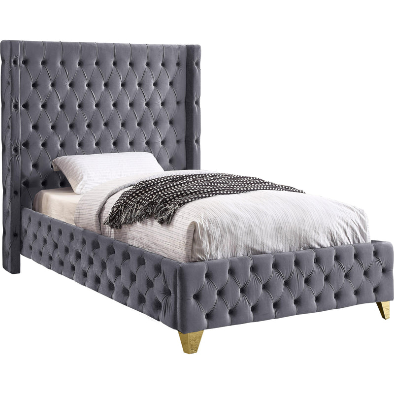 Meridian Savan Grey Velvet Twin Bed IMAGE 1